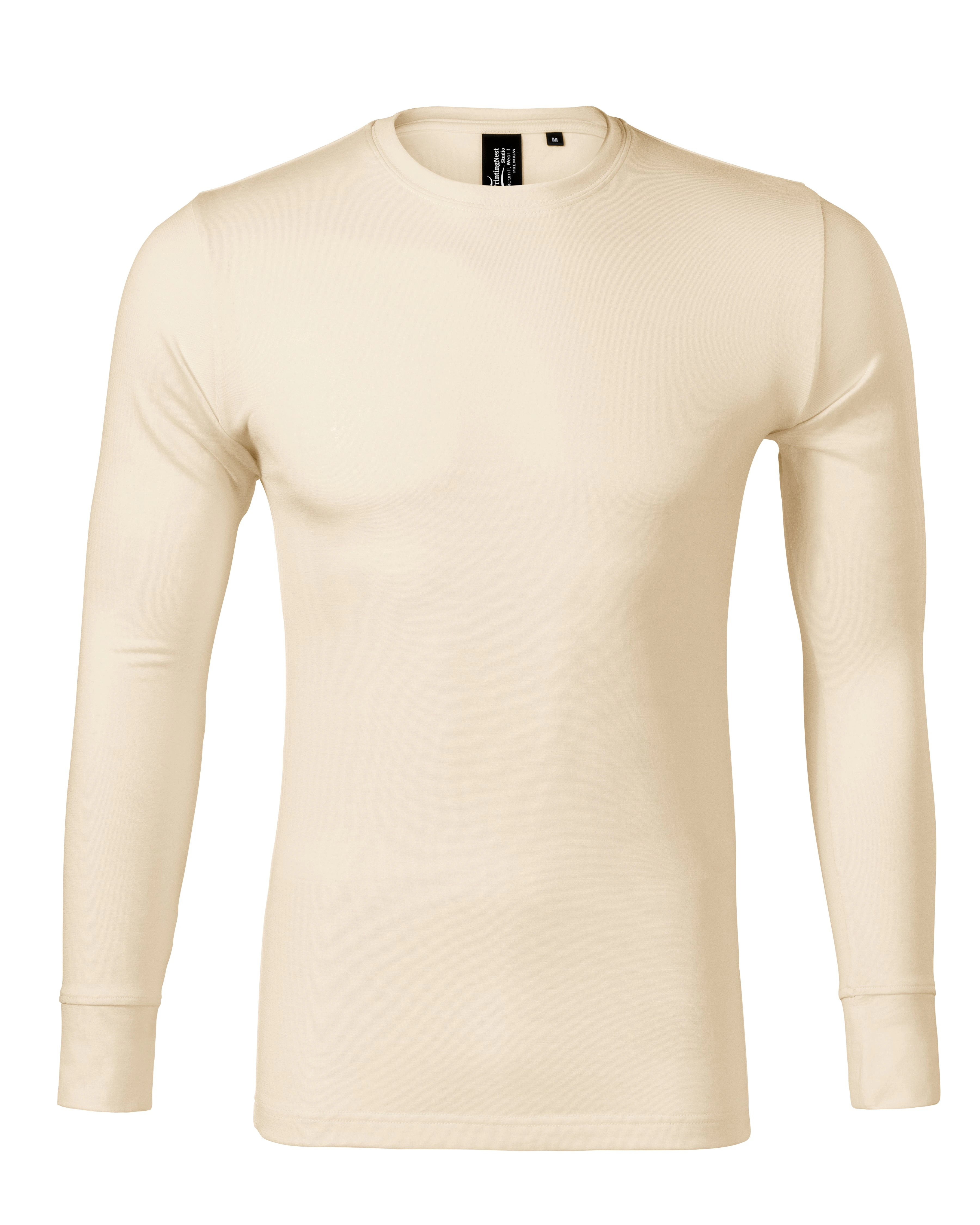 Steel Haven - T-shirt homme 100% laine mérinos (long sleeve) - 159, amande, taille S
